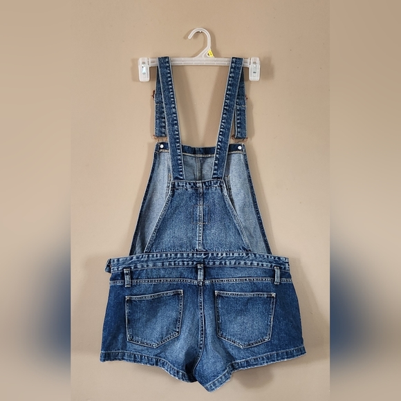 Zara Overalls TRF Blue Denim Womens Shorts Size L With Zipper On The Side - Picture 2 of 16